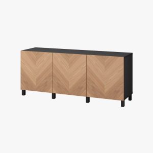 Mueble TV con cajones y puerta, negro-marrón